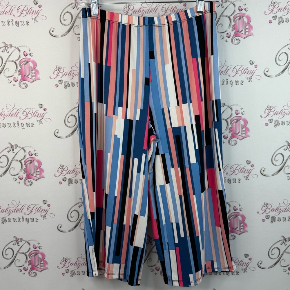 Antoine capri pants color block blue pink Striped Leggings with Pastel Hues